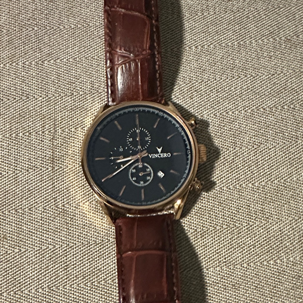 Vincero Men's Gold and Brown Leather Chronograph Watch